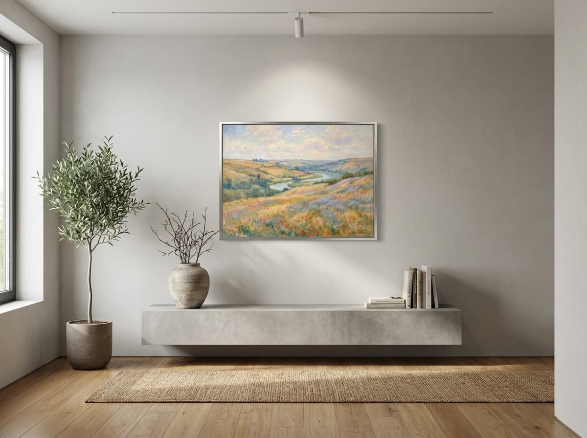 Impressionist Landscape artwork in Minimalist Entryway