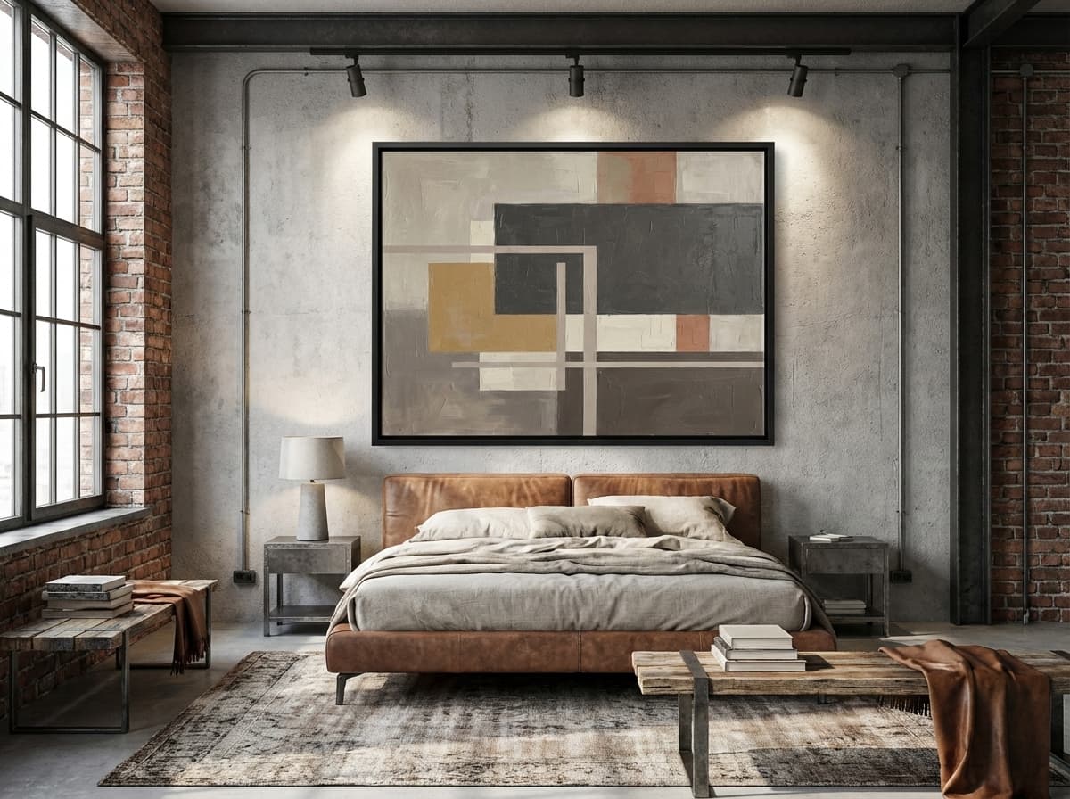 Contemporary Minimalist artwork in Industrial Bedroom