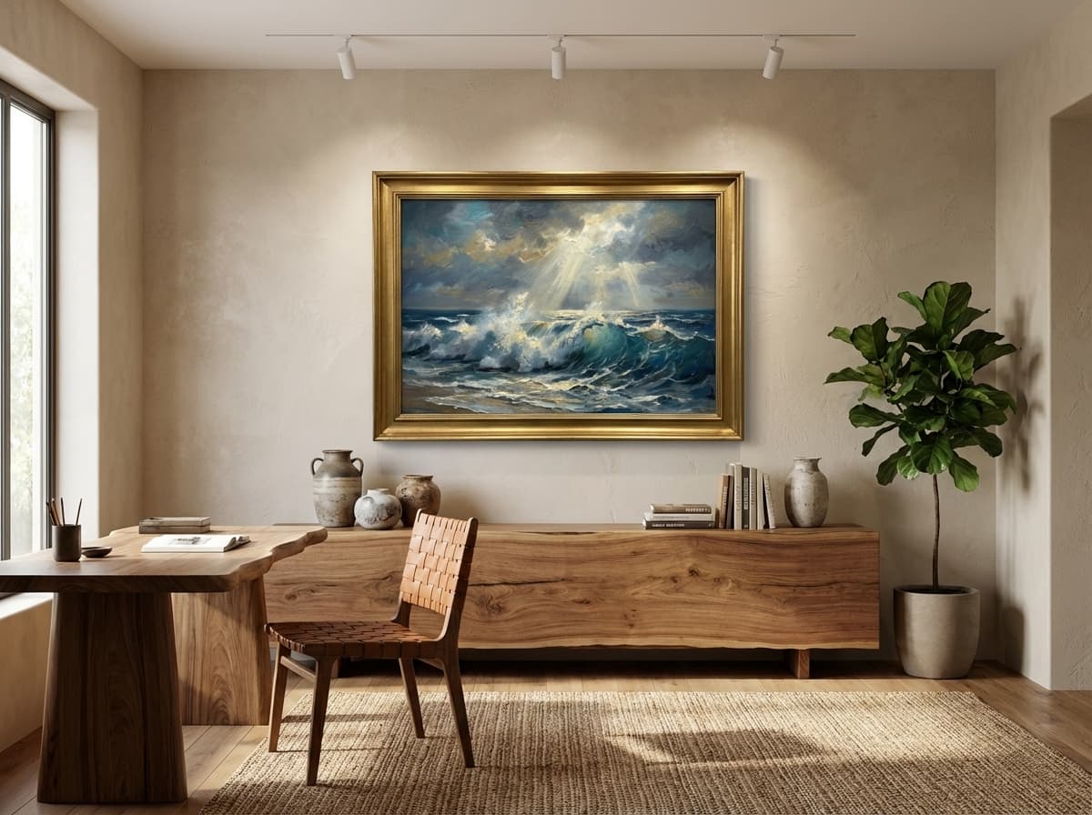 Coastal Seascape artwork in Modern Organic Home Office