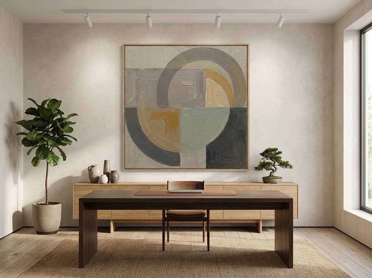 Contemporary Minimalist artwork in Japandi Executive Office