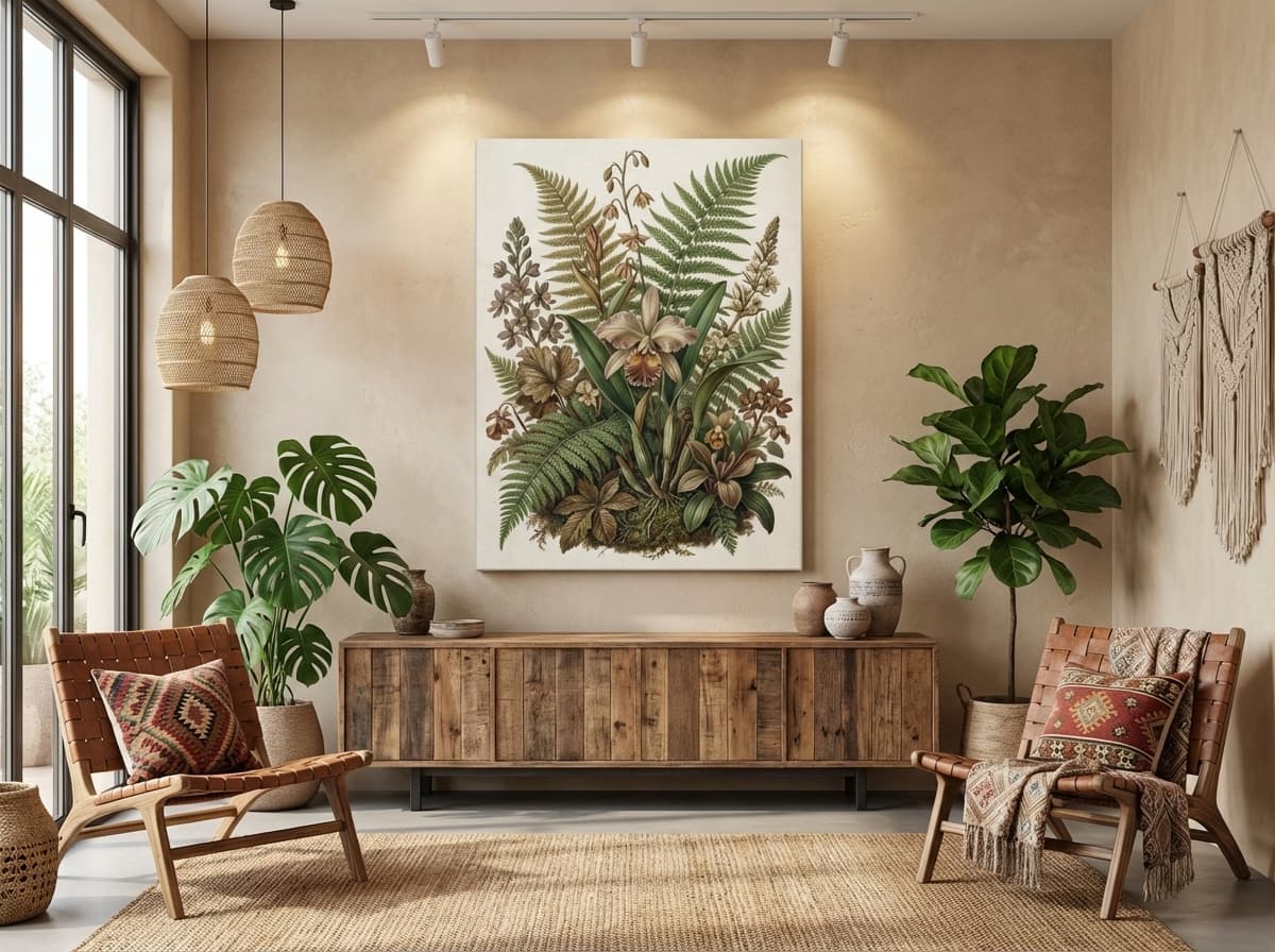 Botanical Study artwork in Bohemian Corporate Lobby