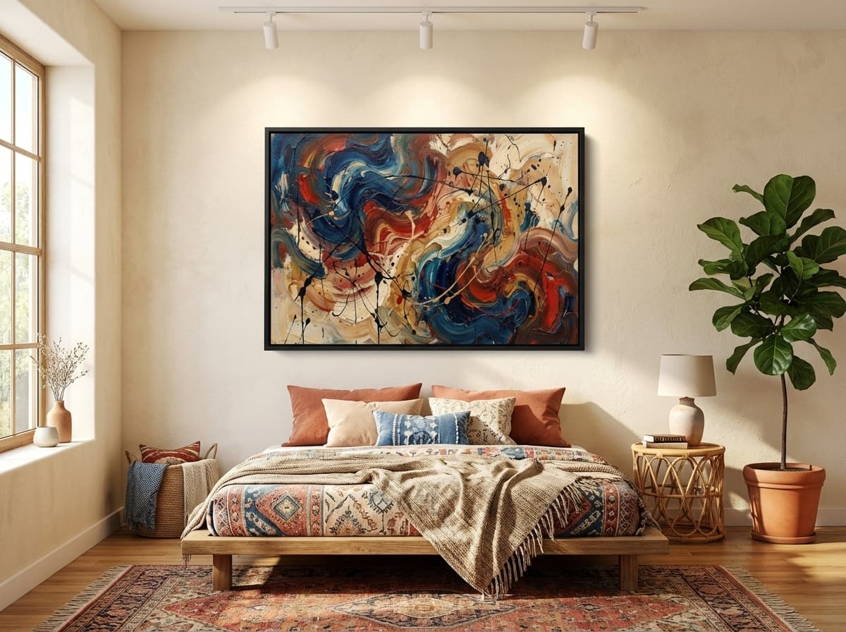 Abstract Expressionism artwork in Bohemian Bedroom