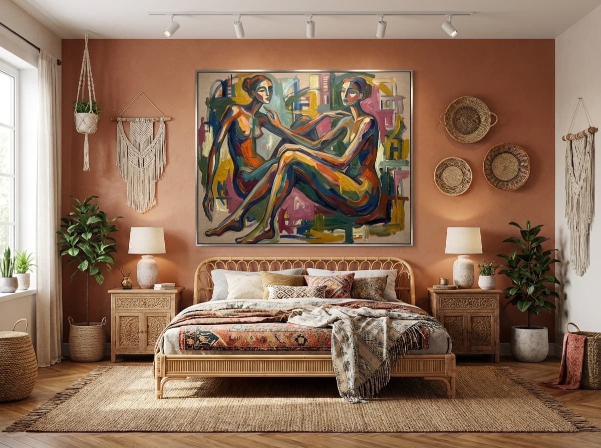 Modern Figurative artwork in Bohemian Bedroom