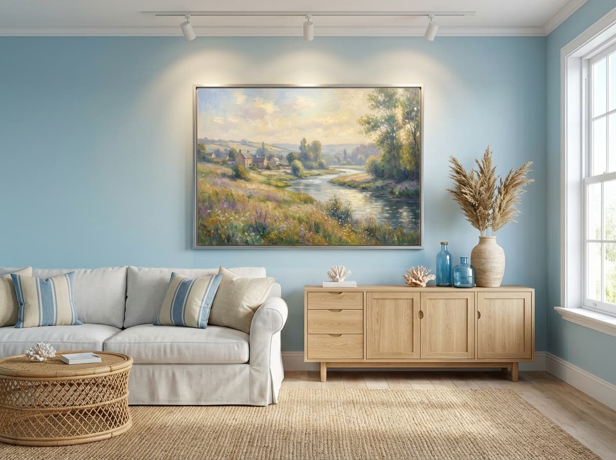 Impressionist Landscape artwork in Coastal Living Room